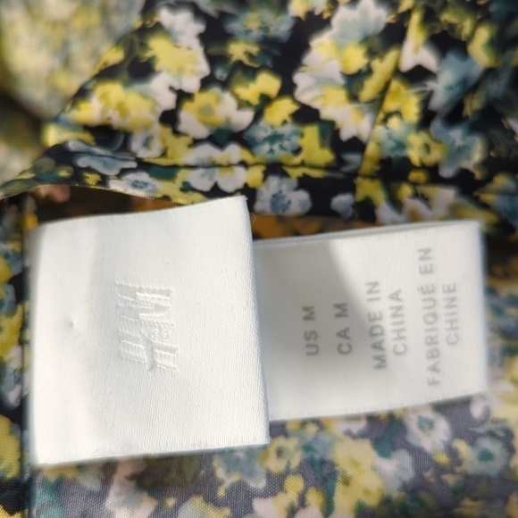 H&M Floral Giant Balloon Sleeve Shift Dress Green Black M summer cottagecore - Picture 7 of 8